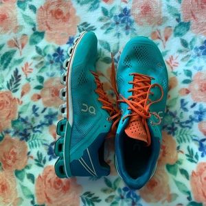 On Swiss Engineering Teal/Orange Running Shoes
